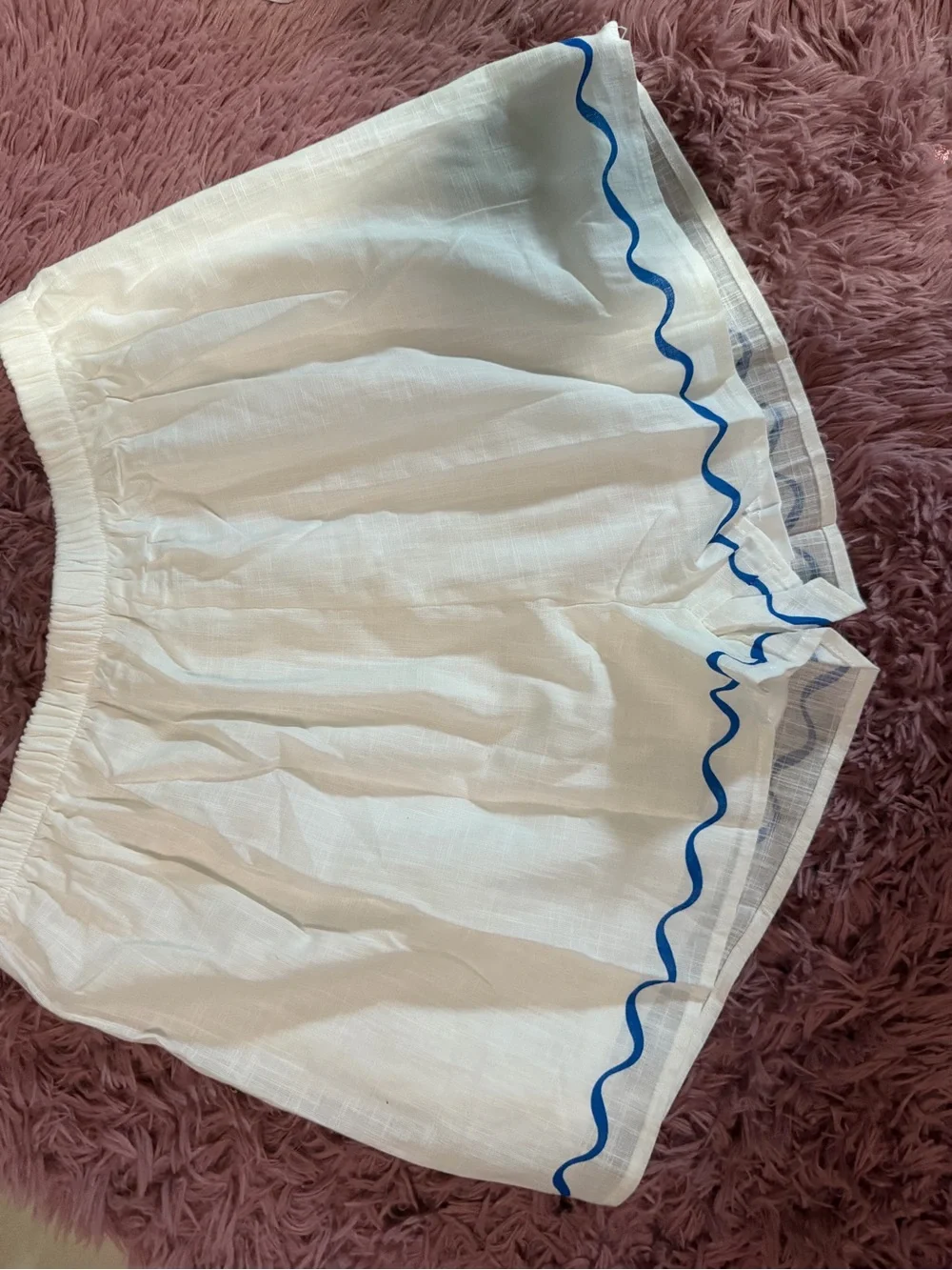 White Short-Sleeve Set with Blue Trim - women